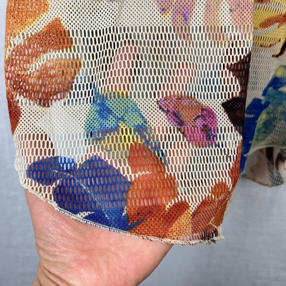 Dor Dor Couture Mesh All Over Tropical Top Womens L Floral Beach Vacation Anthro - Picture 4 of 9